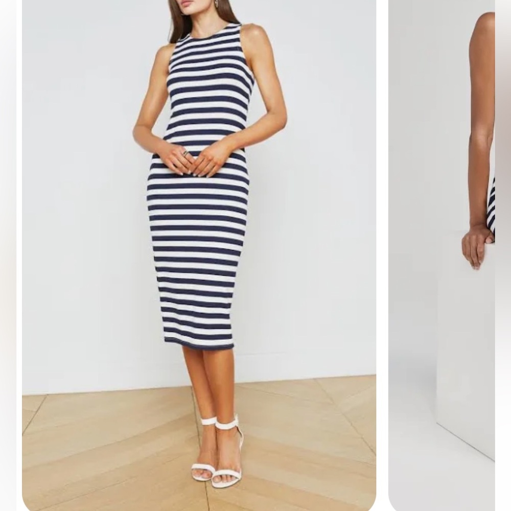 Elegant Striped Sleeveless Midi Dress